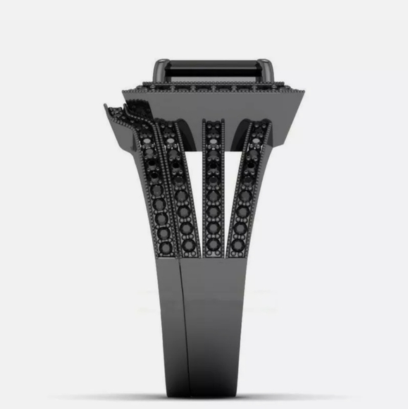 Princess Cut 2.95ct Black Sapphire 14kt Black Gold Filled Ring - Picture 3 of 4